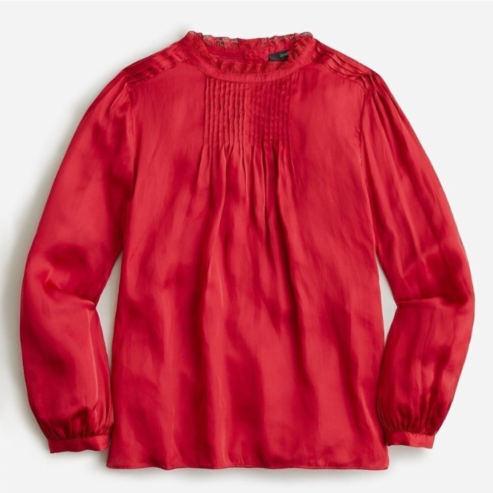 J. CREW RED RUFFLENECK DRAPEY BLOUSE